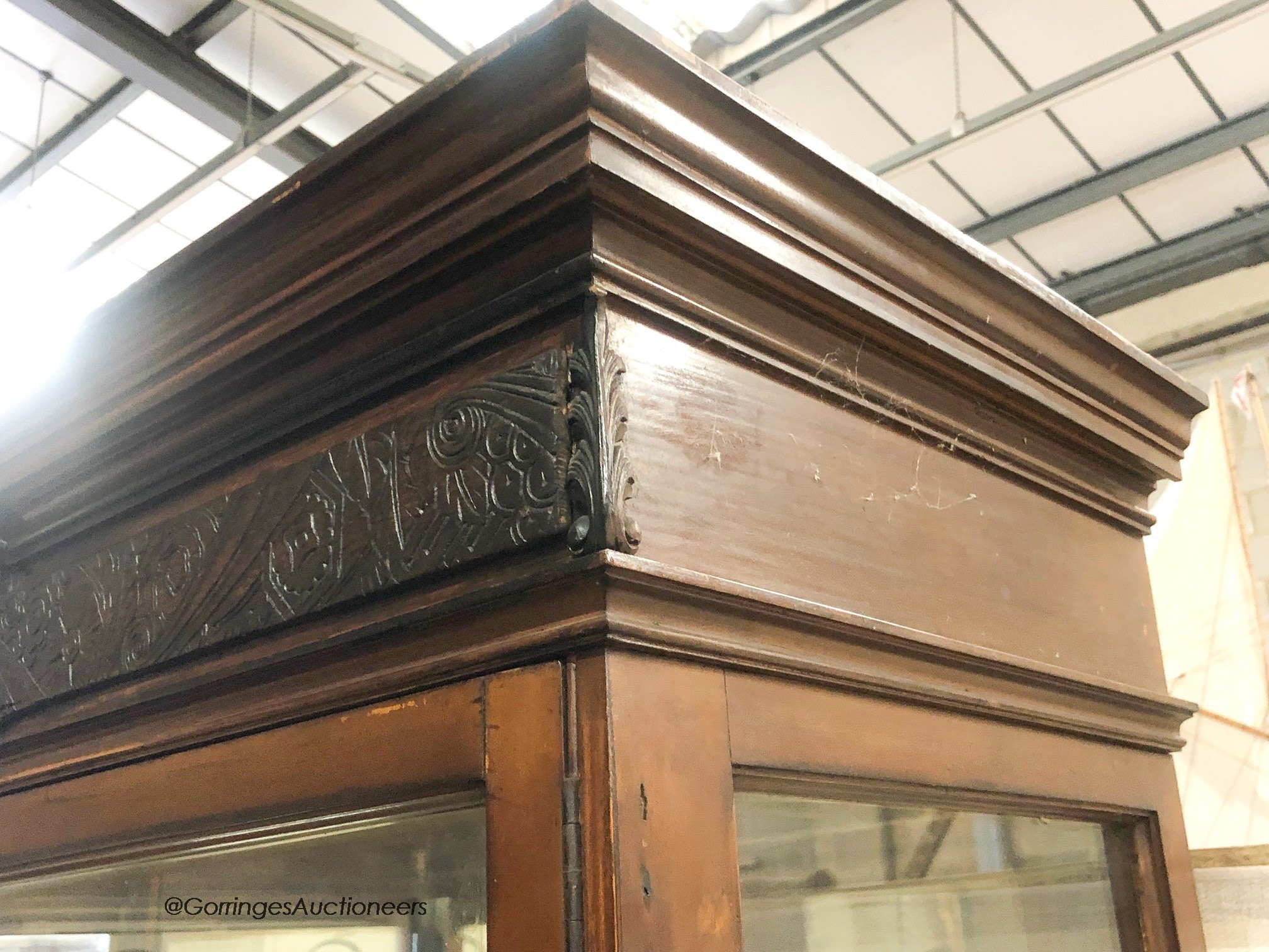A large glazed mahogany display cabinet, width 108cm, depth 46cm, height 202cm